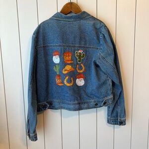 Vintage Upcycled Denim Cowgirl Christmas Denim Jacket